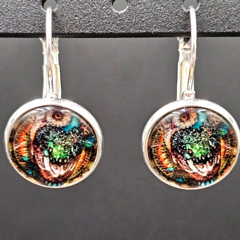 Silver owl dangle earrings
